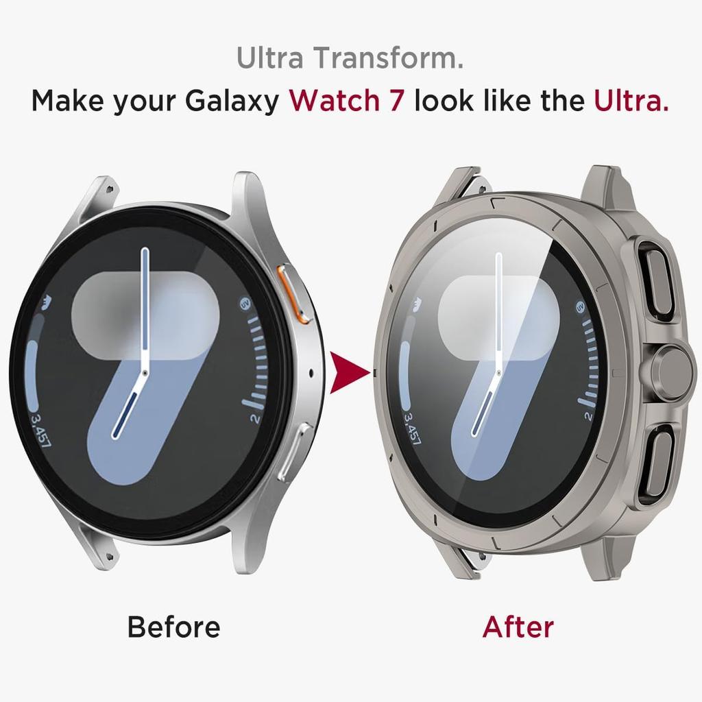 Glass+Case for Samsung Galaxy Watch 7 44/40mm Turning into Ultra 47mm Upgrade All-Around Protective Protector Cover Bumper