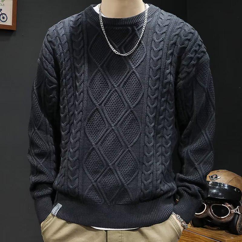 Men's Loose Knit Round-Neck Sweater - Trendy Korean Style for Autumn/Winter