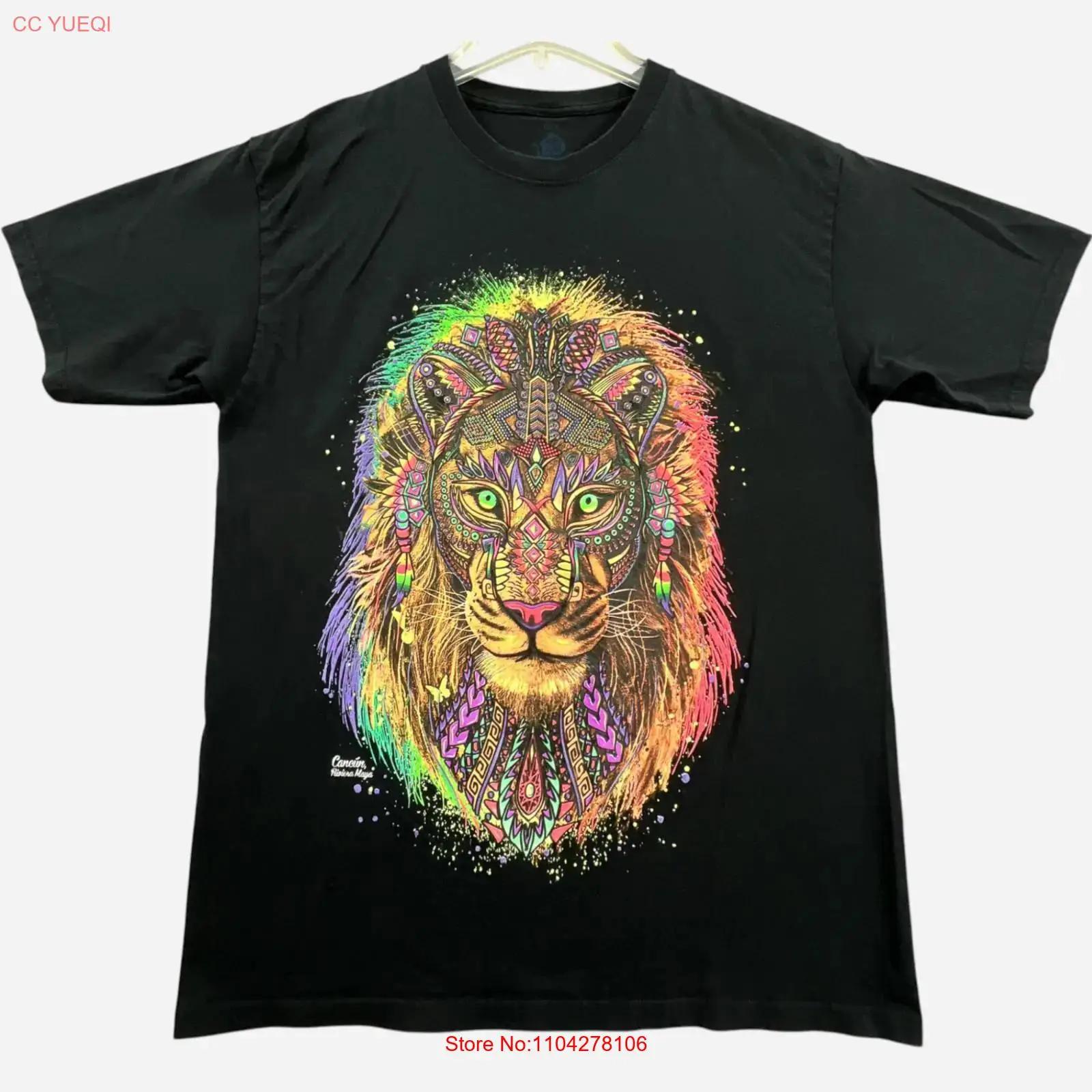 

Mexican Aztec Lion T Shirt Mens Large Black Neon Painted Cancun Rivera vintage Washed Top For Everyday Wear Versatile Stretched 5XL різнокольоровий
