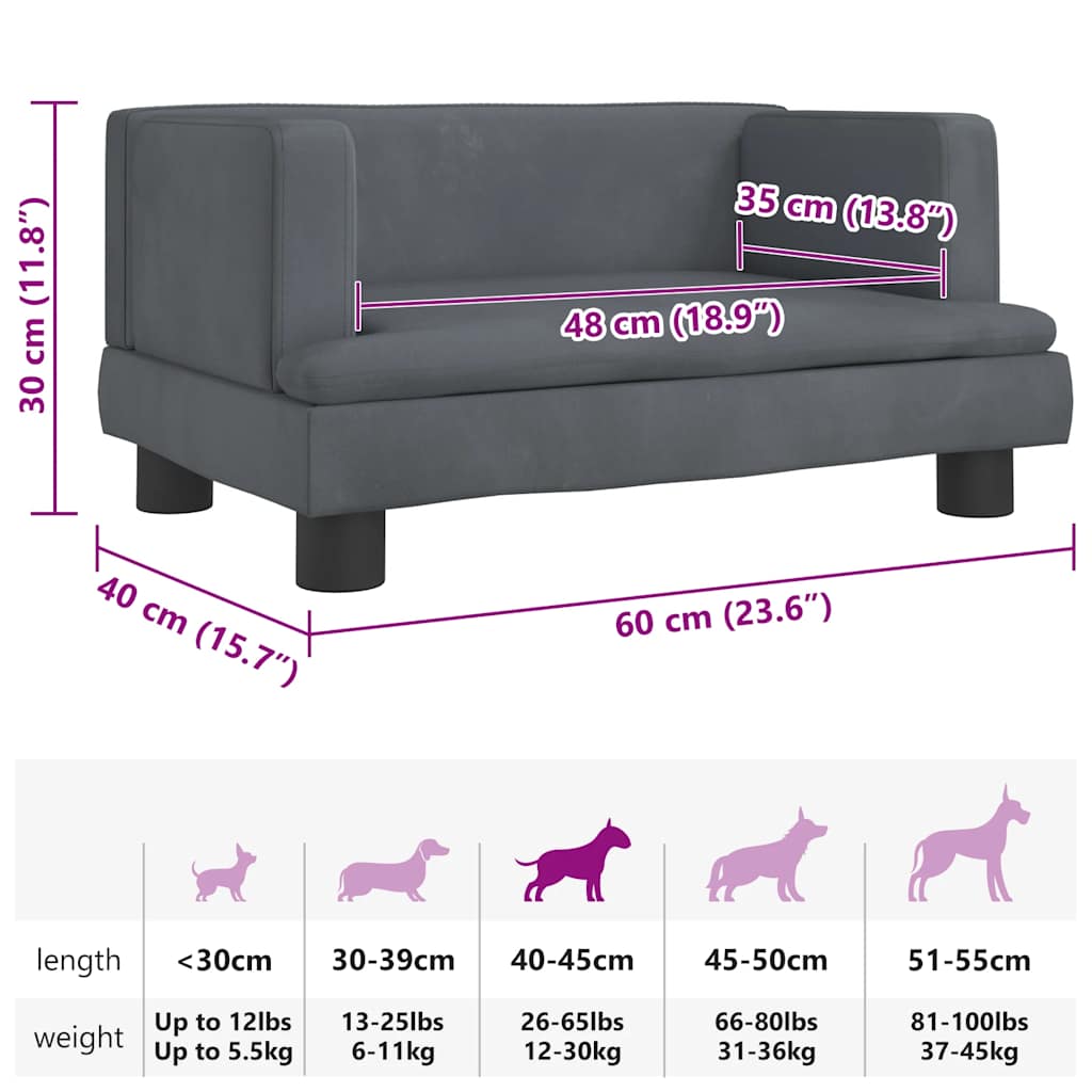 Dog Bed Dark Gray 60x40x30 cm Velvet