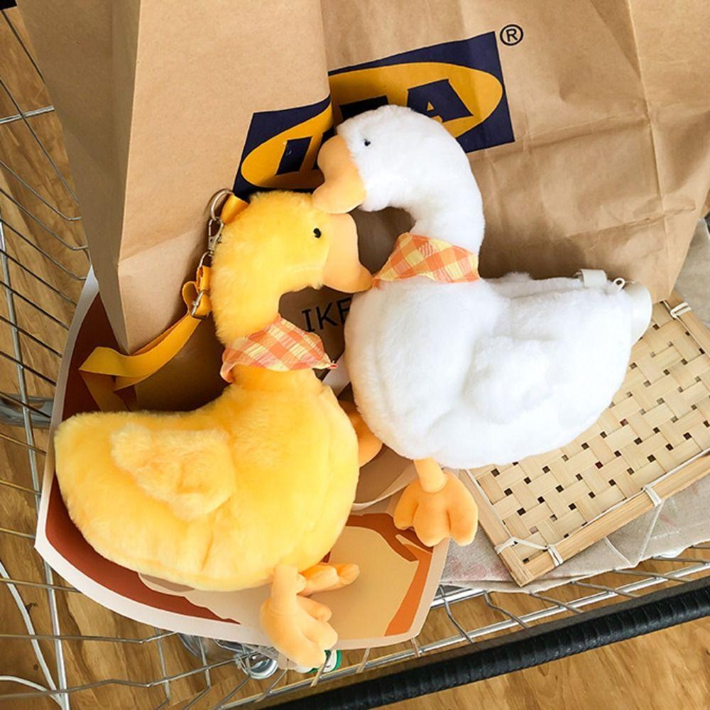 Solid Color Cute Duck Crossbody Bag Zipper Shoulder Bags Casual Big Goose Plush Bag  Streetwear