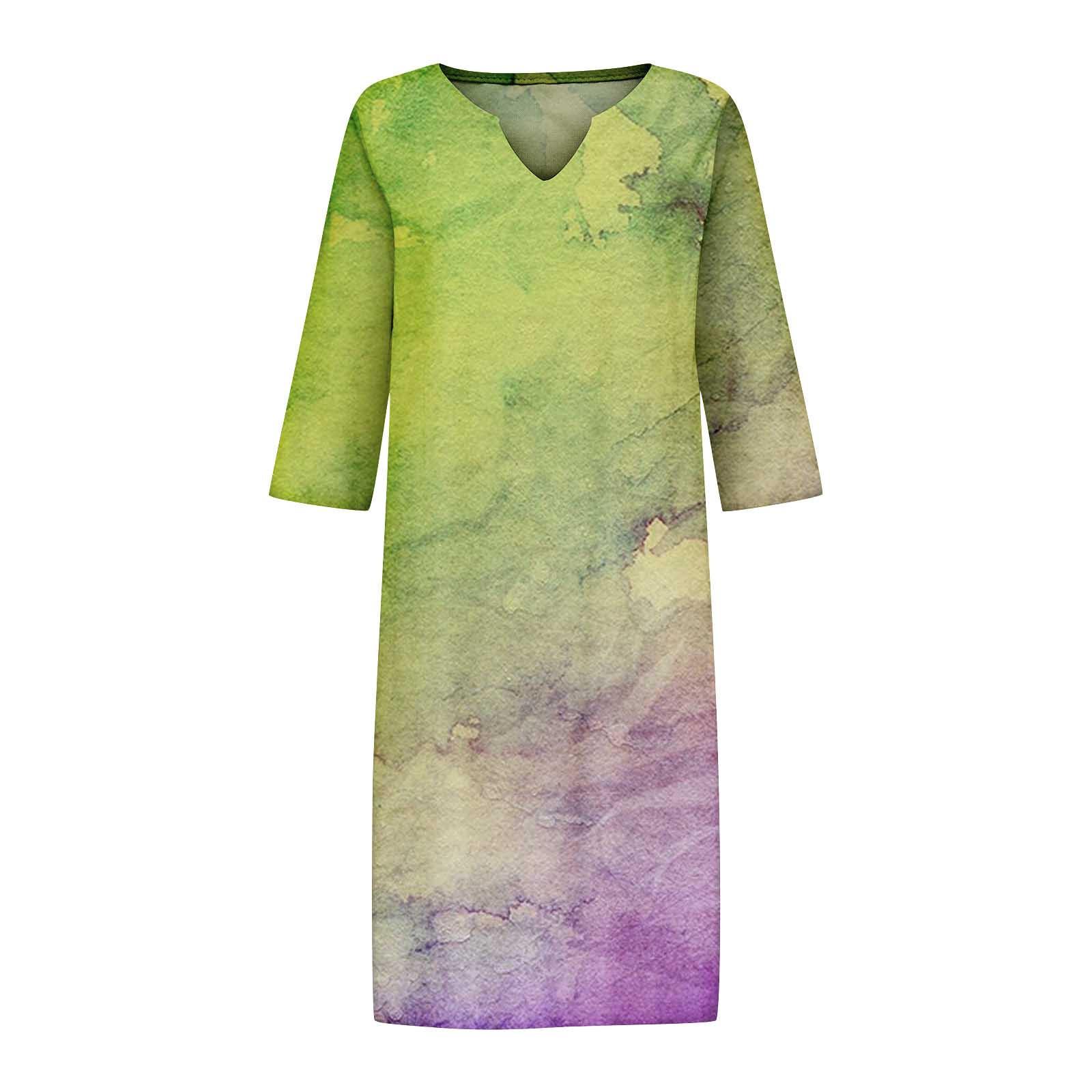 Летнее женское повседневное платье с v-образным вырезом и принтом до половины рукава — фото 4