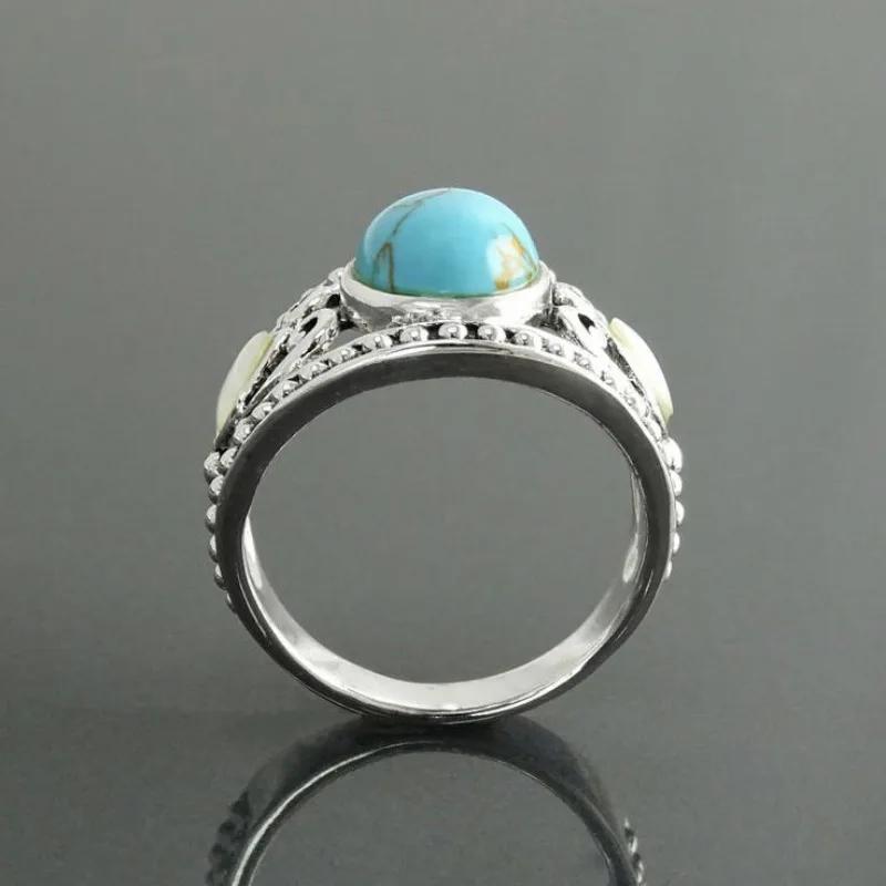 Turquoise Ring Hot Sale Fashion Simple Alloy Inlaid Gemstone Jewelry Women