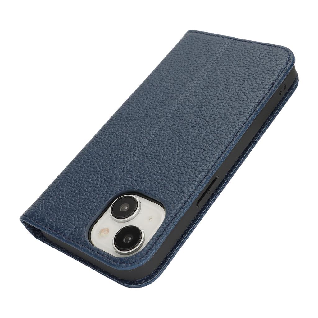 Stand Case for iPhone 15 Litchi Texture Leather Flip Phone Cover with Strap/Wallet