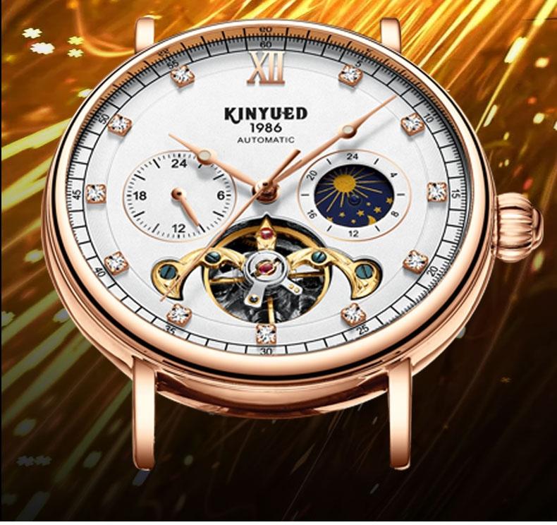 KINYUED J053 Stainless Steel Leather Watch Waterproof Night Phase Simple Fashion Men Wristwatch Custom Customized LOGO