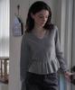 DEHEVE V-Neck Flare Shirring Knit [Gray]