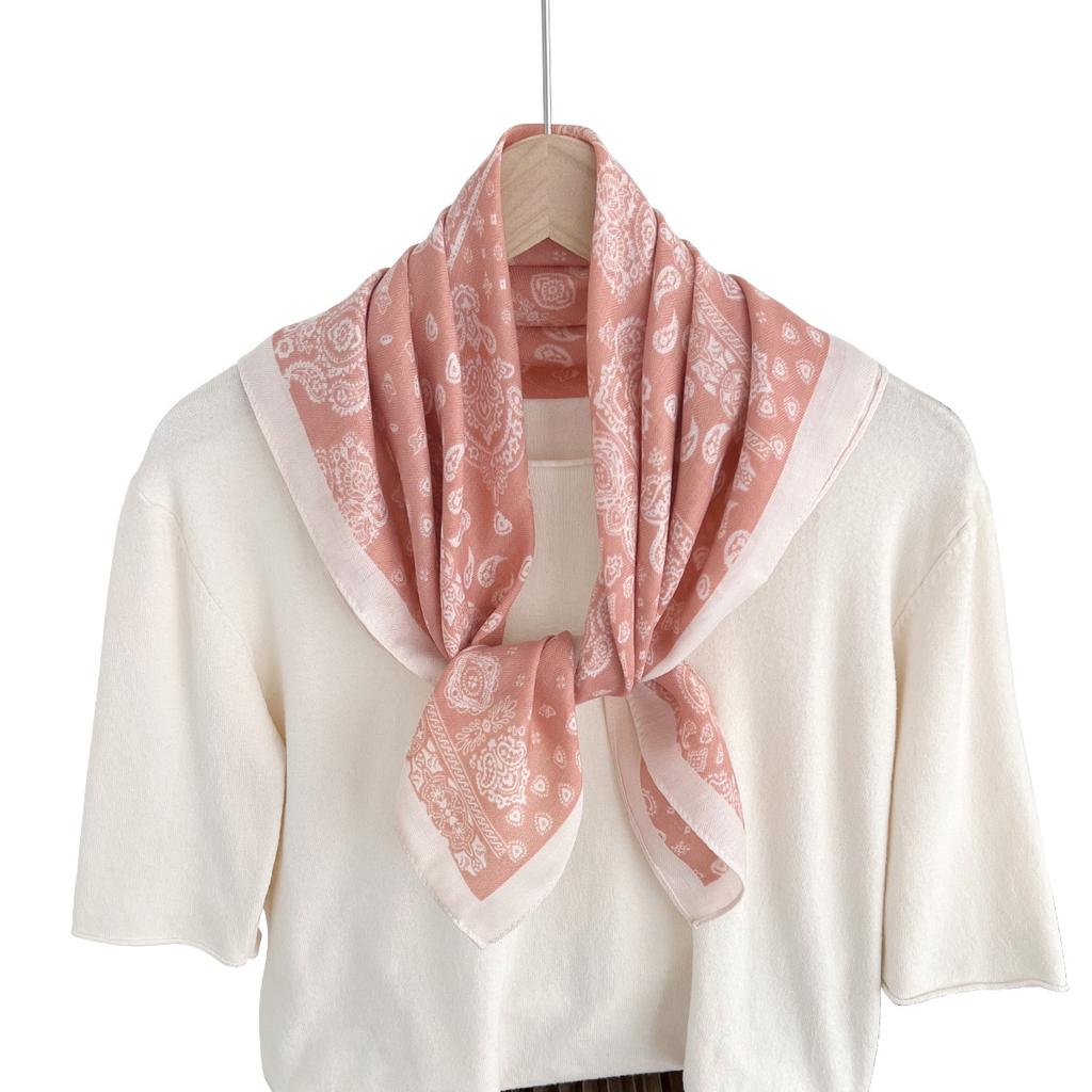 Retro high-end black and white cashew flower silk cotton square scarf, scarf decorative belt, silk scarf with shirt temperament scarf