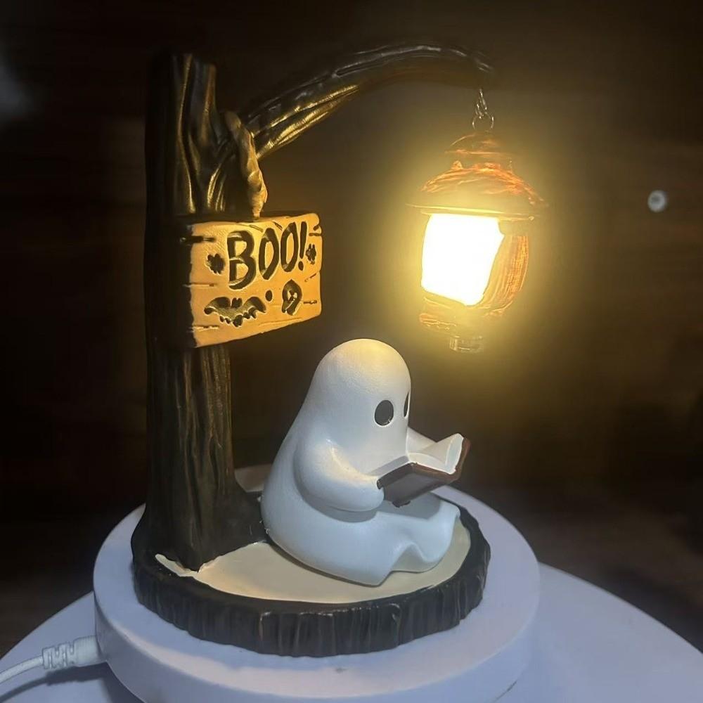 Handbemalte Halloween-Lampe, batteriebetrieben, Schreibtisch-Dekoration, Licht, Geschenk für Buchclub