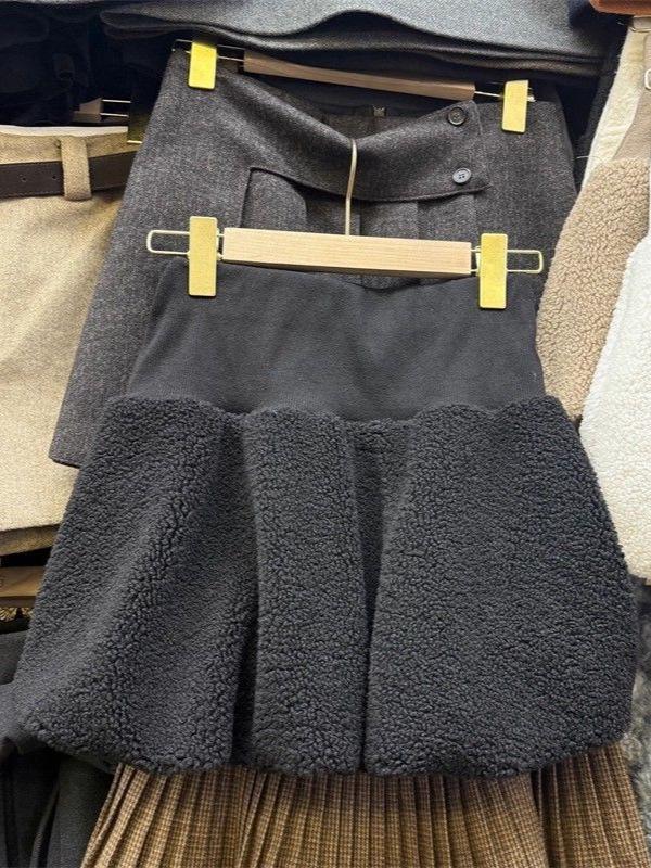 Жіноча пухнаста спідниця А-силуету з високою талією з овечої вовни - Осінь/Зима Французький стиль