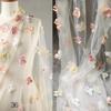 3D Floral Soft Mesh Fabric Bionic Handmade Flower Gradient Color Lace Fabric for Evening Dress Wedding Dress Designer Apparel