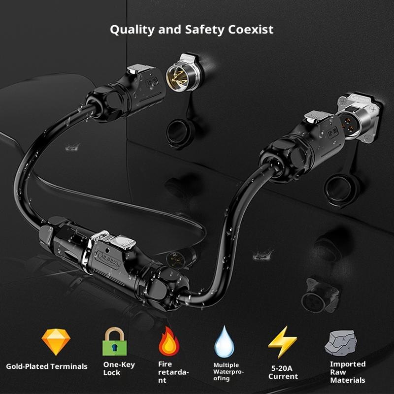 LP12 LP16 Panel Mounted Power Connector Set, Welding-Free, IP68 Waterproof, Consists of Plug and Socket, 2/3/4/5 Pin