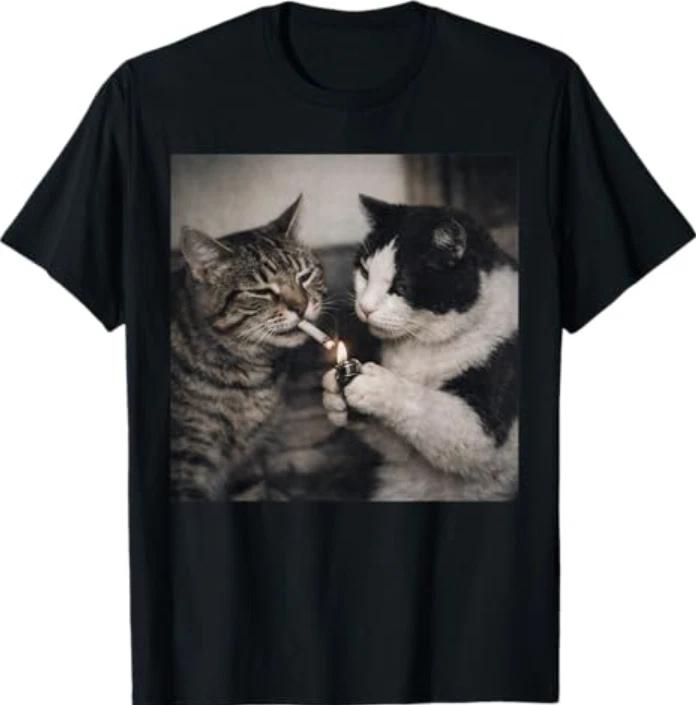 Smoking Cat Cigarette Kitten Funny Meme Stupid Brainrot T-Shirt 3XL
