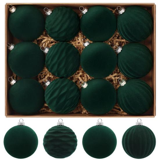 12 Pcs Velvet Christmas Balls Flocking Balls Christmas Tree Ornament Shatterproof Plastic Hanging Baubles Decoration for Xmas Tree Party Home