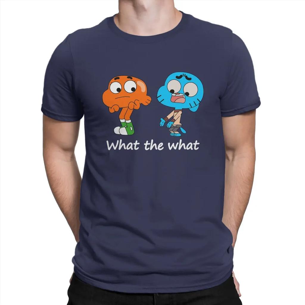 Men's T-Shirt What Novelty Pure Cotton Tees Short Sleeve T-The Amazing World of Gumball T Shirts O Neck Clothing Original