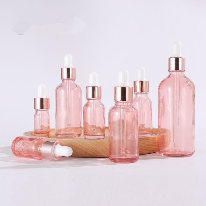 Dropper Bottles Refillable 5-100Ml Rose Gold Lid Cosmetic Container Glass Aromatherapy Liquid For Essential Massage Oil Pipette