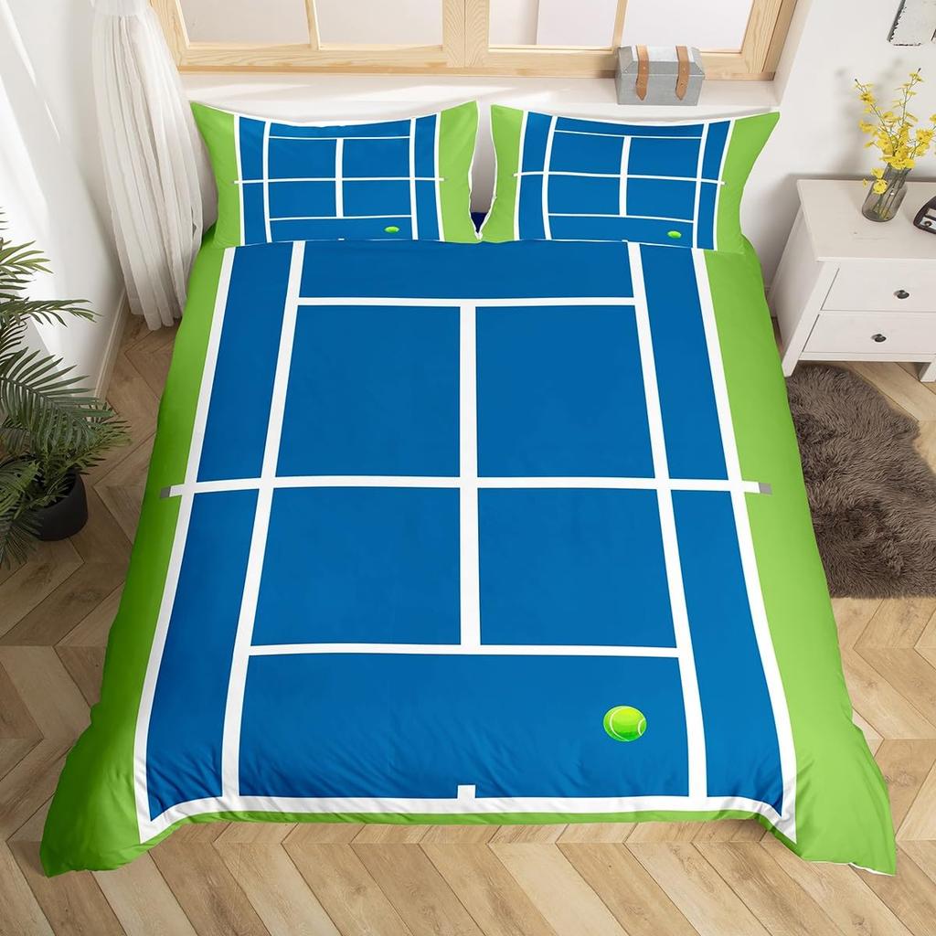 Comforter Tennis Court Twin Queentennis Competition Sports Game Grassland Comforter Geometric White Stripes Bedding Set