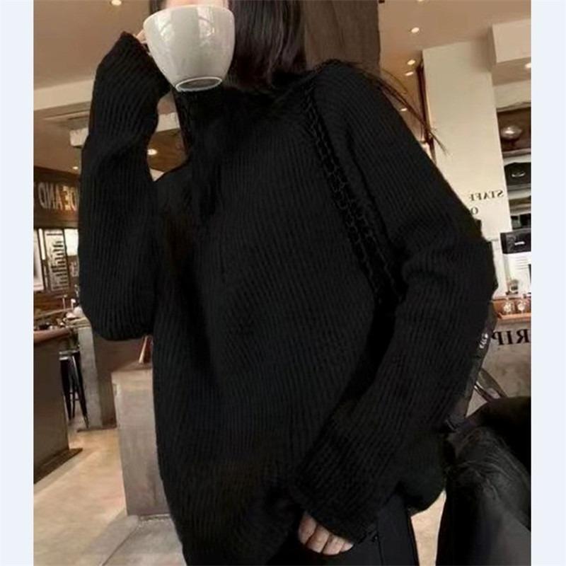 Loose and lazy wind lapel half zipper knitted sweater top women's autumn and winter new simple casual pullover sweater