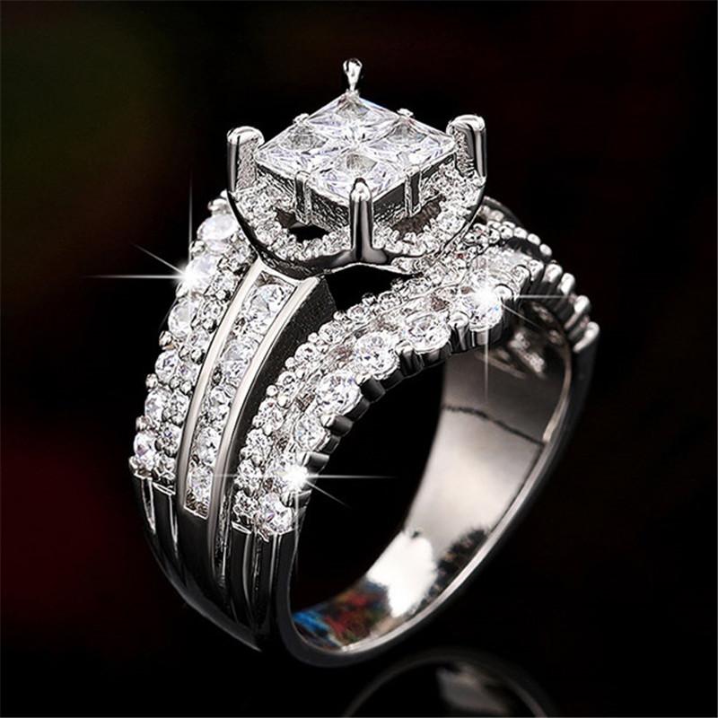 

Свадебные кольца из стерлингового серебра для женщин, новые, полностью блестящие, искрящиеся, CZ, женские кольца, помолвочные модные украшения 9