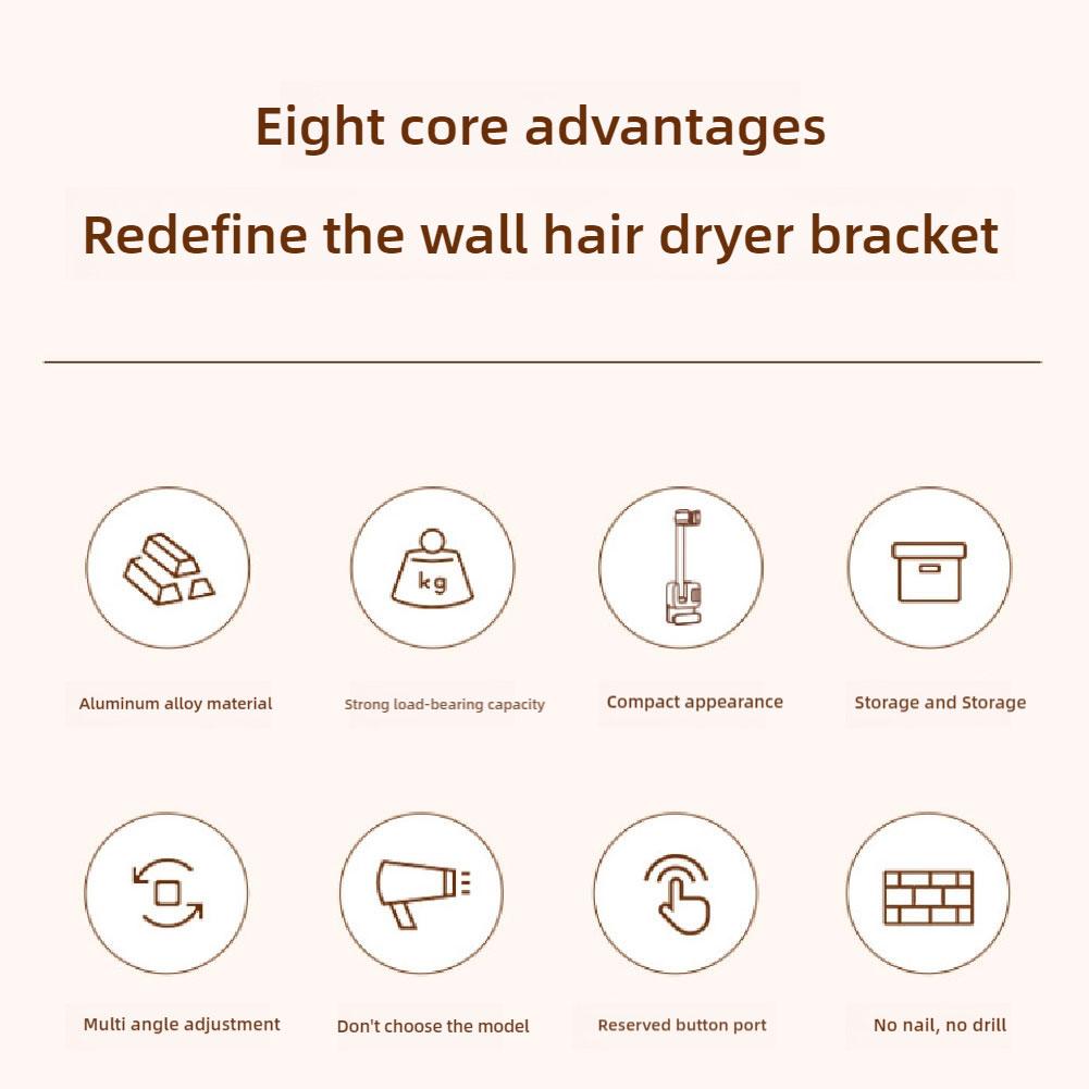 Hair Dryer Holder Non-Drilling Wall-Mounted Hair Dryer Wall Storage Lazy For Bathroom Mounted S G5D6