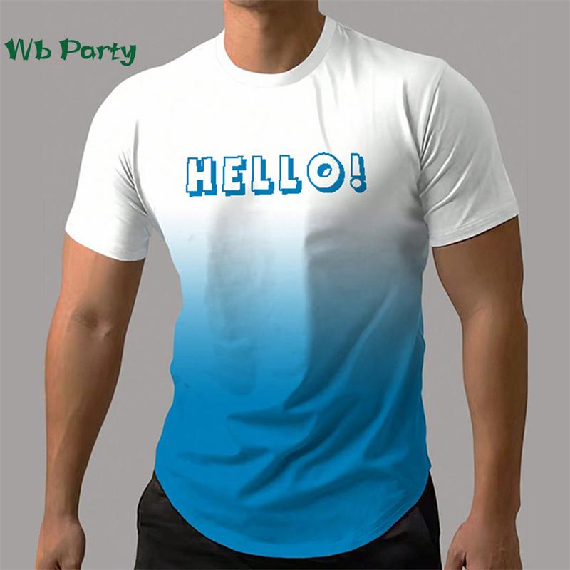 

Men s gradient printed T-shirt with fun short sleeves 5XL