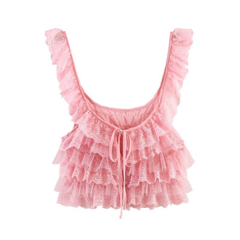Spring 2026 European & American Style Lace Layered Spaghetti Strap Top