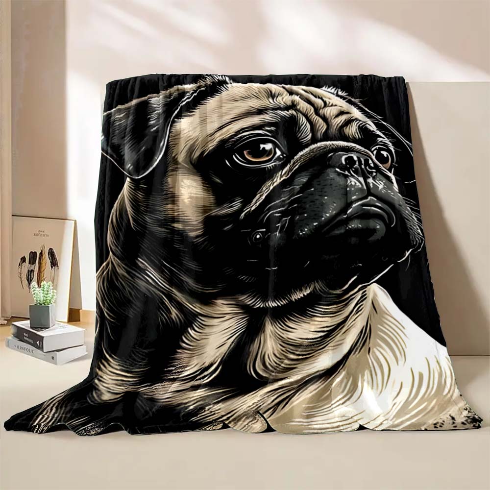 6 Sizes Cute Dog Pug Printed Blanket Warm Soft and Comfortable Home Travel Camping Blanket Sofa Bedding Cover Blanket Child Gift