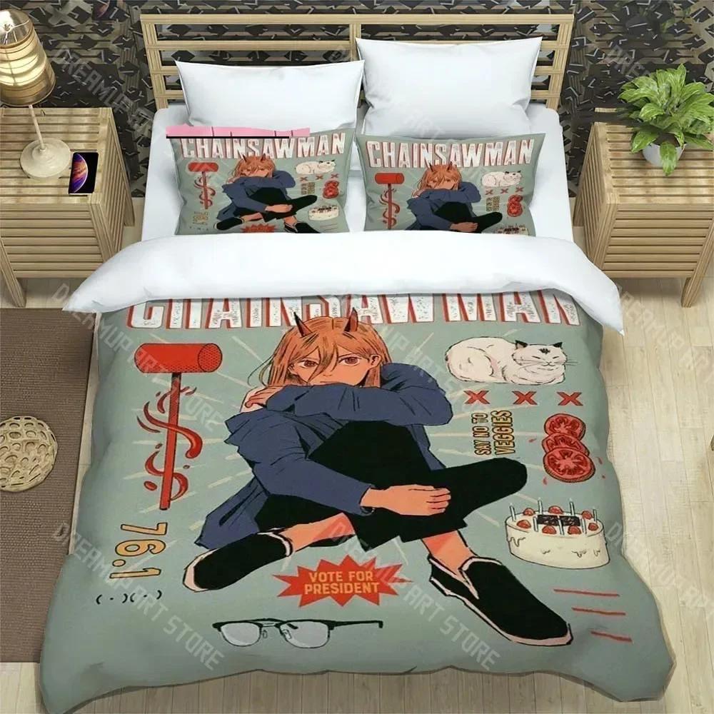 3D Print Fashion Anime Chainsaw Man Bedding Set Boys Girls Twin Queen King Size Duvet Cover Pillowcase Bed Boys Adult Bedroom