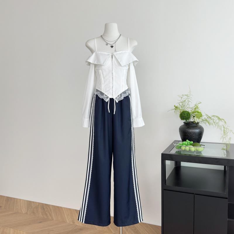 

Женская шифоновая блузка Xin Xing с длинным рукавом на одно плечо - Французский приталенный весенний топ L [112-126 lbs]