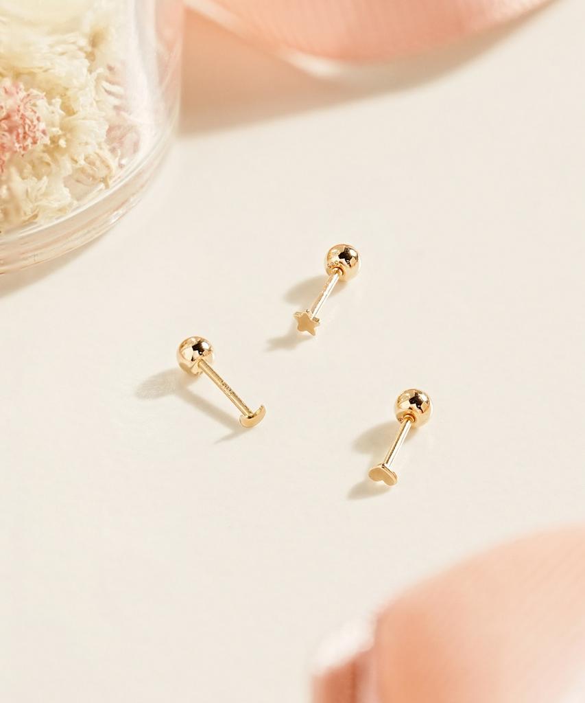 Minimalpiercing 14K Super Mini Heart Star Piercing Earrings