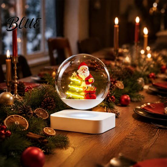 Creative Christmas Sleigh Figurine Magnetic Levitation Santa Claus Ornament, Floating Lighted Tree with Rotating Ornament for Parties Base And