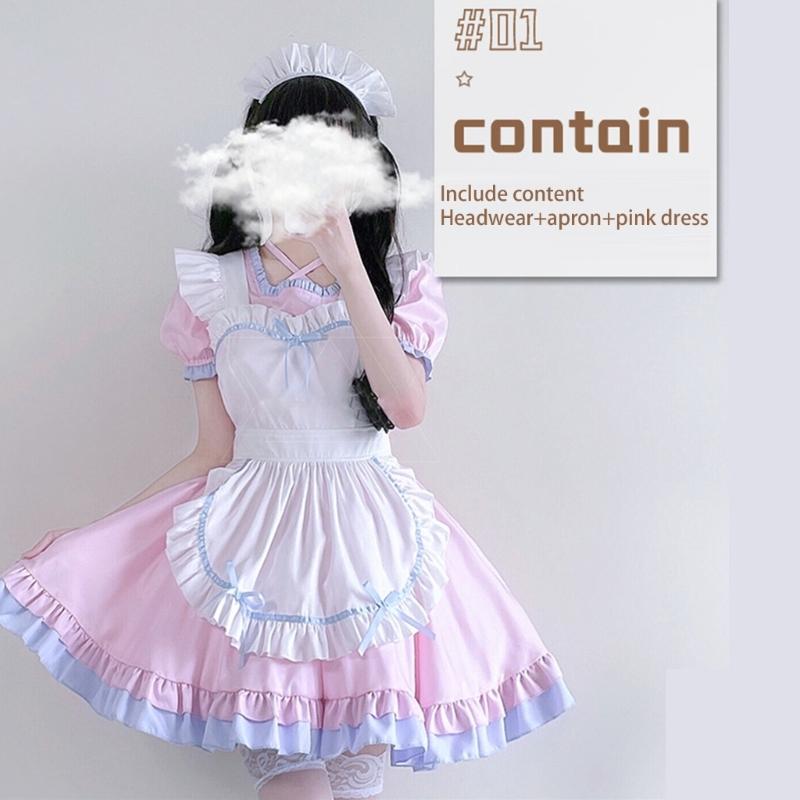 3Pcs Sweet Maid Outfit Women Anime Maid Costume Fancy Dress Cosplays Costume Maid Dress with Headwear Apron