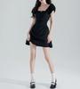 Black Waist Thin Square Neck Dress Women's New Summer French Hepburn Style Temperament a Word Short Skirt