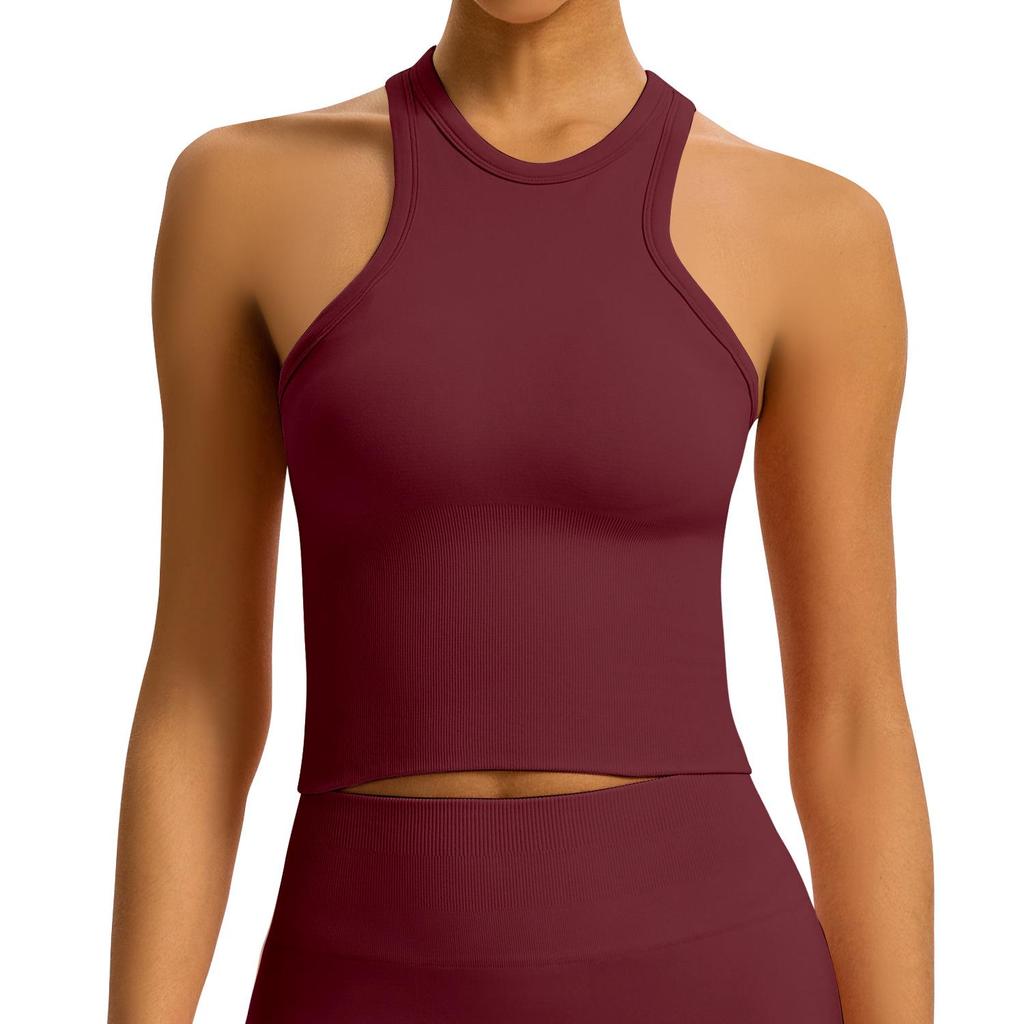 Women’s Seamless Racerback Yoga Tank Top – Belly Covering Fitness Sports Apparel