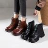 The First Layer of Cowhide Short Boots for Women In the Autumn and Winter of 2025, the New Velvet Thick-soled Casual Leather British Martin Boots F