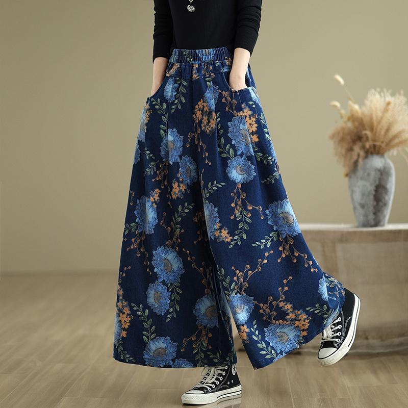 Dimanaf 2025 Spring Jeans Women Elastic Basic Long Pants Loose Casual Denim Blue Wide Leg Pants Casual Trousers Plus Size Pants