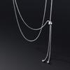 925 Sterling Silver Long Simple Glossy Beads Adjustable Sweater Chain Necklace for Women Jewelry