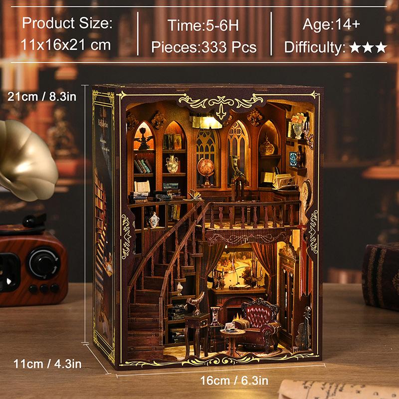 DIY Book Nook Kit 3D Wooden Ancient Rhyme Library Creative Gift Miniature Desktop Decor