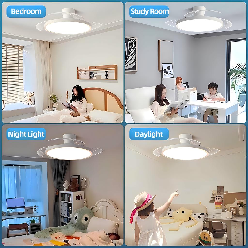 New Ceiling Fan Light 42 inch Infinitely Adjustable Lighting Remote Control Retractable Fan Blades For Living room Foyer Bedroom