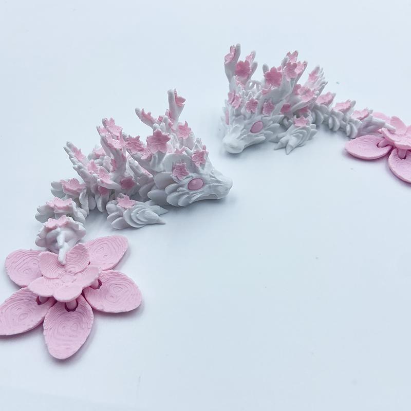 3D Printed Cherry Blossom Dragon Movable Joint Dragon Model Gifts Home Office Desktop Ornament Landscape Craft
