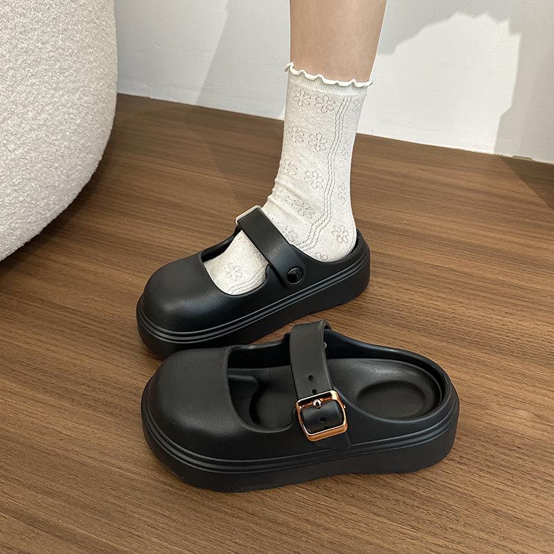Women's Mary Jane hole shoes summer college simple versatile Birkencool slippers home wear solid color bag head slippers