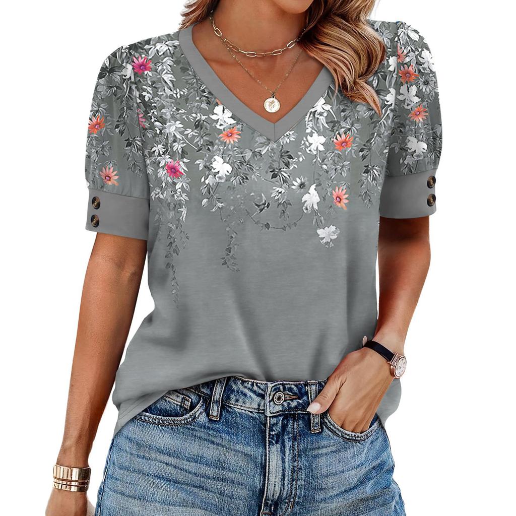 Womens Tops Short Sleeve Shirts Buttons V Neck Spring Fashion Summer Outfits Plus Size Blouses