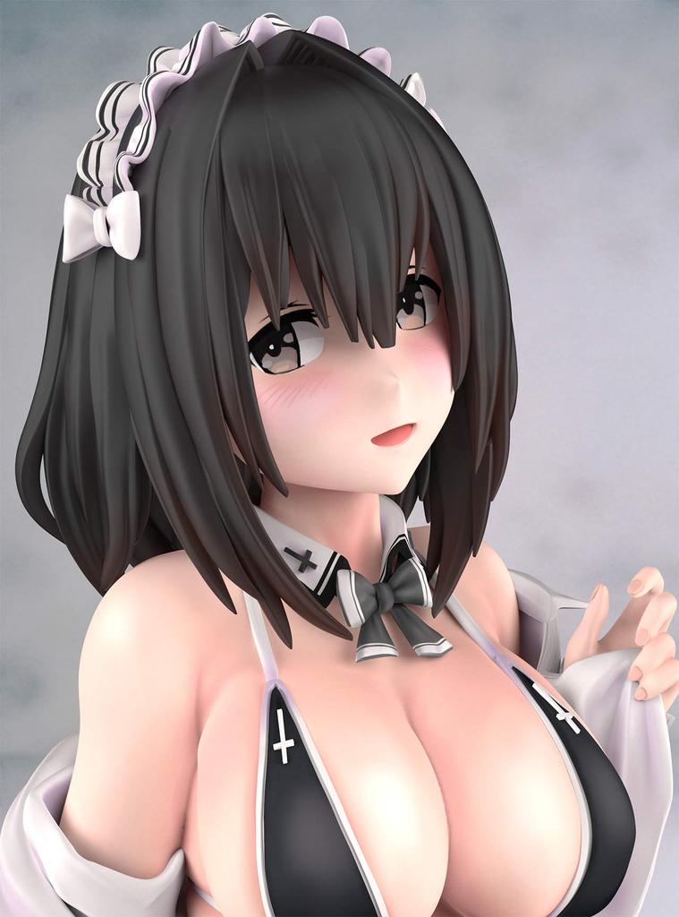 Manga artist and illustrator Shinchogen's "Black Swimsuit Maid" painted finished figure