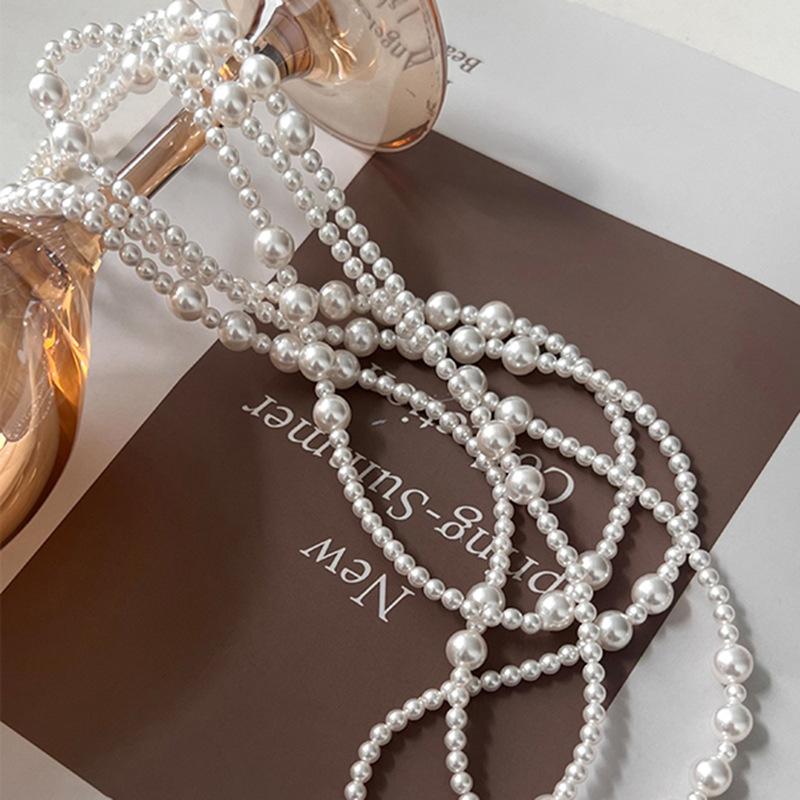Bead White Pearl Necklace French Retro Elegant Temperament Double Layer Sweater Chain Fashion Temperament High Sense Necklace