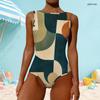 Women Plus Size High Round Neck Sleeveless One Piece Halloween Printed Swimsuit