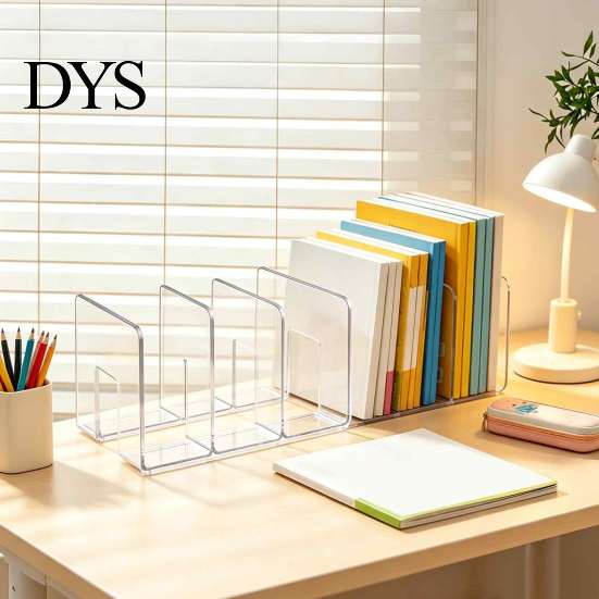 Office Desk Accessories for Book Clear Acrylic File Holder, L-Shaped Organizer, Sturdy Desktop Plastic Dividers Folder Rack, Documents Magazines