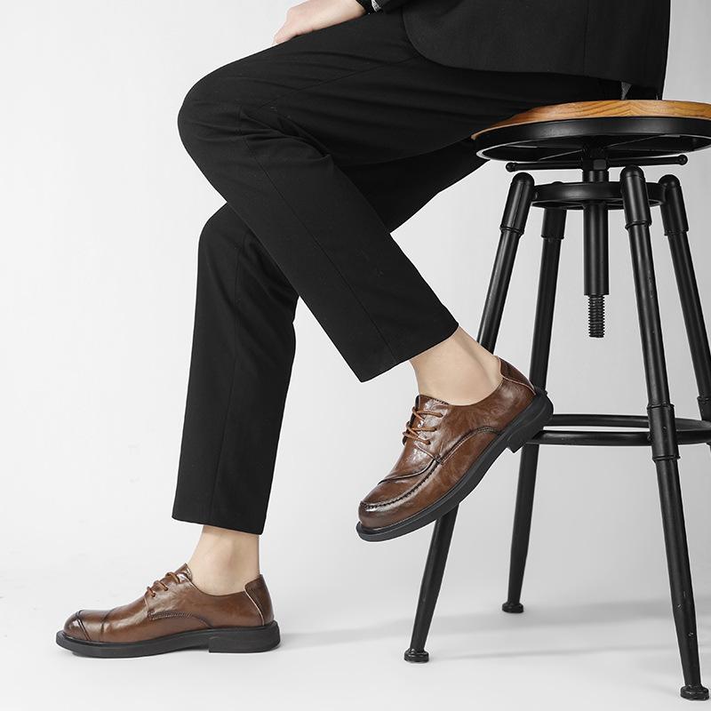 Leather shoes men's spring 2025 new business casual men's shoes soft sole lace-up versatile groom wedding dress leather shoes