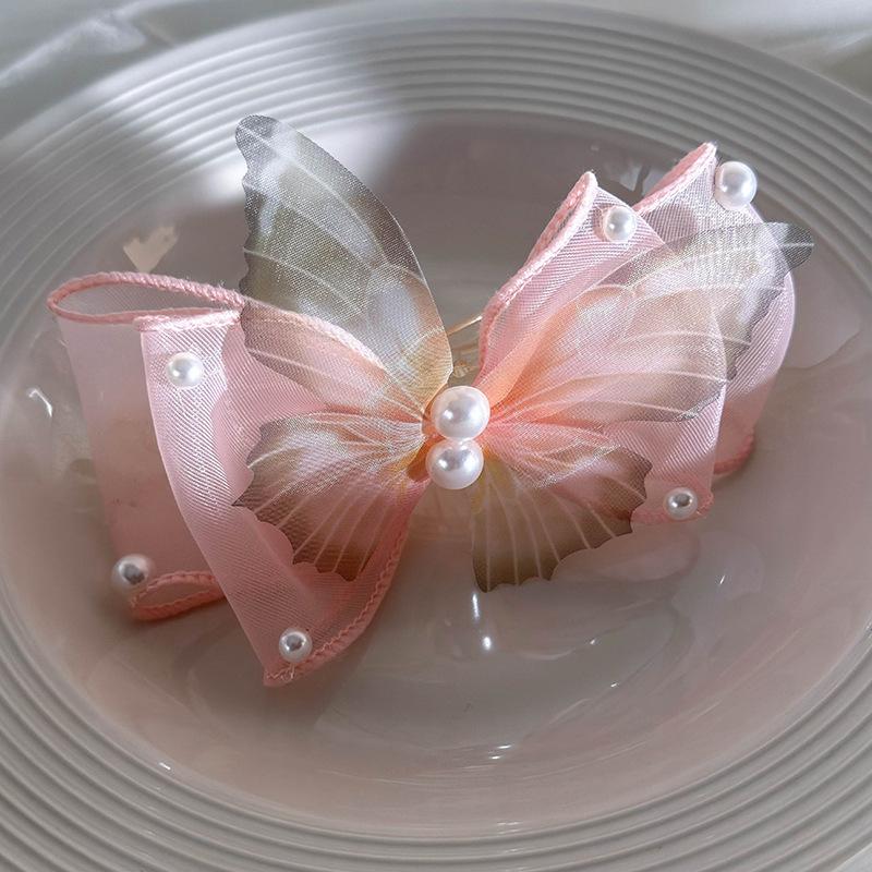 New Beautiful Butterfly Pearl Hair Claw One Word Clips For Woman Girl Elegant Ponytail Hairpin Barrette Hair Accessory Gift