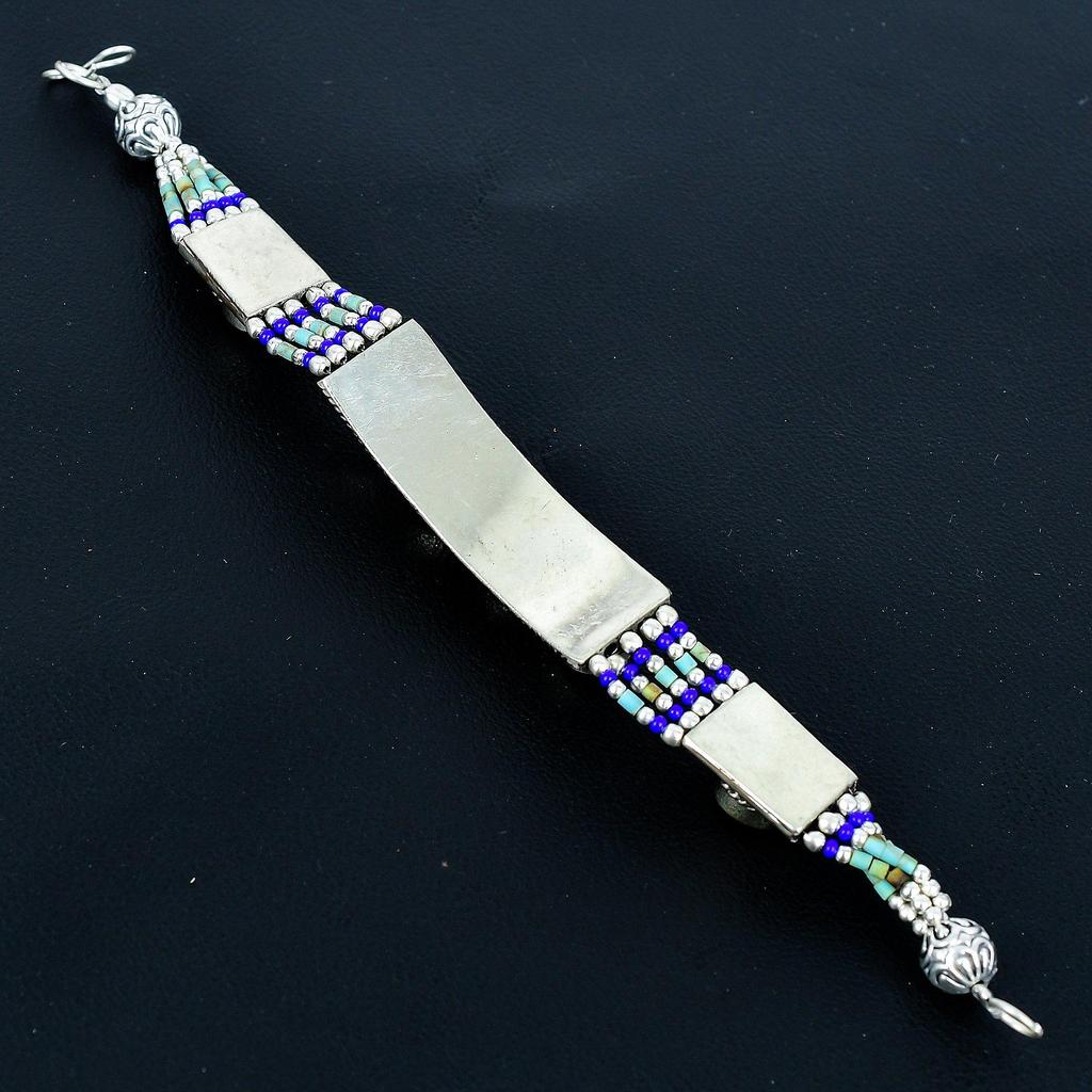 Lapislazzuli , Turchese Argento Sterling 925 Argento Tibetano Bracciale Fatto a Mano Bracciale Gioielli Asiatici Nepal Bracciale Imponente Gioielli Charm Baho