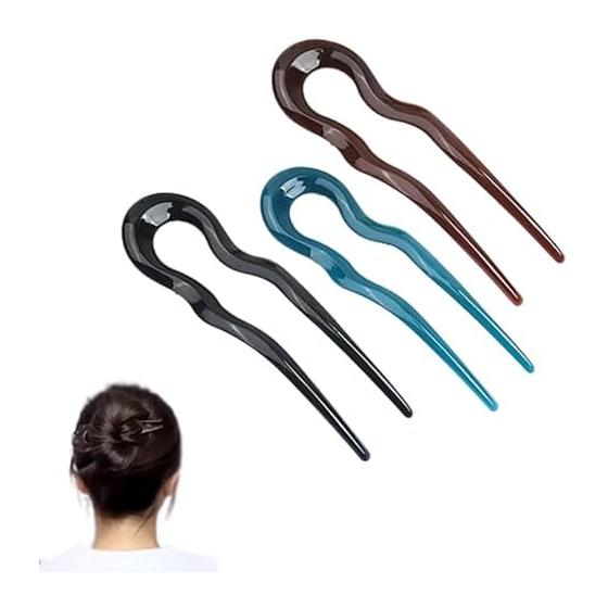 [ALLVD] 3-Piece Set U-Shaped Hairpin Shell Comb Simple Hair Accessories Elegant Hair Clips Hair Ornaments Majeste U-Shaped Kanzashi x3 PC Material
