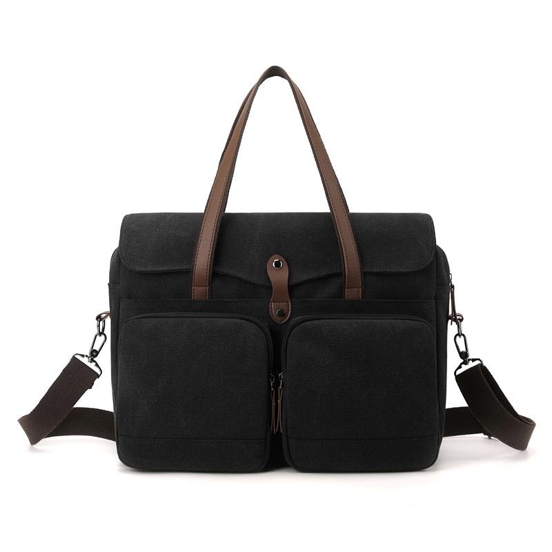 Commuter Handbag Multi-Pocket Men's Bag Large Capacity Crossbody Briefcase Solid Color Canvas Shoulder Bag